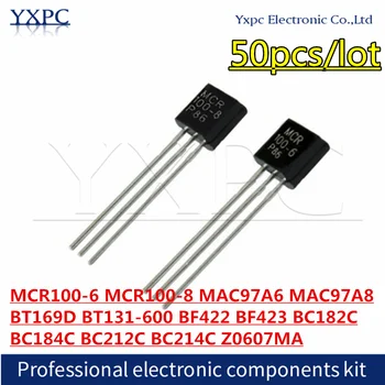 50pcs MCR100-6 MCR100-8 MAC97A6 MAC97A8 BT169D BT131-600 BF422 BF423 BC182C BC184C BC212C BC214C Z0607MA-92