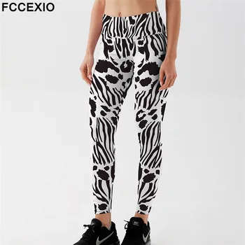 FCCEXIO Zebra Vzor 3D Vytlačené Ženy Legíny Pre Fitness Vysoký Pás Telocvični Nohavice Ženy Push Up Vytlačené Cvičenie Športové Leggin