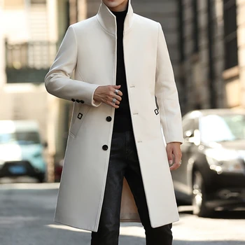 2022 Zimné Elegantné Biele Dlhé Kabáty, Pánske Plášť Čiernej Zvrchníky Gentleman Výkopu Mens Coats Slim Steampunk Sivá Vintage Bundy