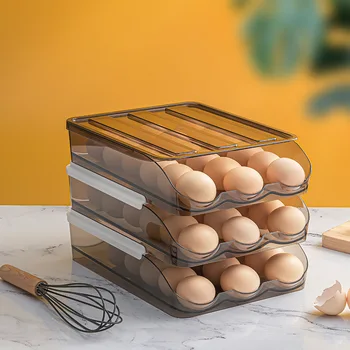 Automatické koľajových vajcia box, multi-layer Stojan, Držiak pre Chladnička fresh-vedenie box vajcia Kôš skladovacích kontajnerov kuchyňa organizátori