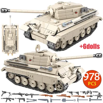 978pcs Vojenské nemeckého Kráľa Tiger Tank Stavebné Bloky Armády WW2 Mestskej Polície Vojak Zbraň Tehly Hračky pre Deti, Chlapci