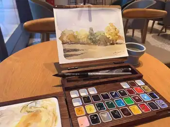 Ručné INY Vietor Drevo farba box orech 33 prípade, akvarel paletu box maliar a umelec, papiernictvo Keramické farebná paleta