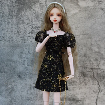 30 cm Čierna Zlatá Lístkového Rukávov Večerné Šaty pre Bábiku Barbie Oblečenie, Oblečenie Princess Party Šaty 1/6 BJD Bábiky, Príslušenstvo Hračky