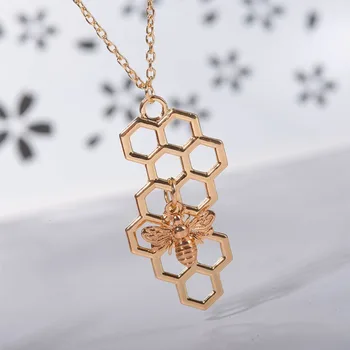 Príroda Šperky Geometrické Hexagon Honeycomb Náhrdelník s Bee Čaro