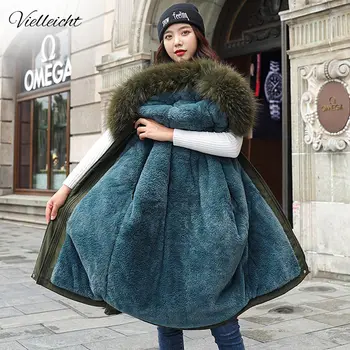 Vielleicht 2021 Nové Bavlna Zahustiť Teplá Zimná Bunda, Kabát Ženy Bežné Vetrovka Zimné Oblečenie Kožušinu Obložením Kapucňou Vetrovka Mujer Coats