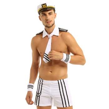 Muži Male Navy Námorník Fancy Dress Up Šortky s Spp Golier, Kravatu Putá Cosplay Strany Exotické Sexy Kostýmy Clubwear