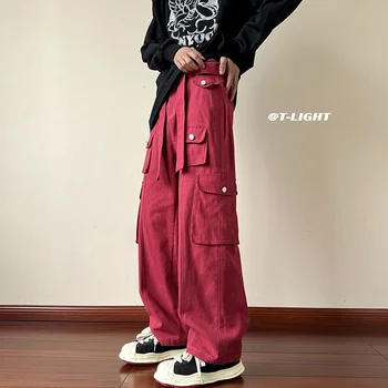 Jeseň Bavlna Cargo Nohavice Muži Móda Multi-vrecko Bežné Nohavice Pánske Japonský Streetwear Hip Hop Voľné Rovné Nohavice Muži M-5XL