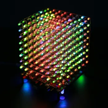 DIY Elektronické Kit Farebné RGB Hudby LED Svetlo 3D Cube 8x8x8 3D8 s Diaľkovým ovládaním pre Prax Spájkovanie