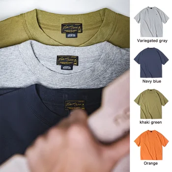 Maden Mužov Tuhé T-Shirt Dvakrát Tkané Textílie 230 g Bavlna Základné Bežné Vintage 4 Farby Tričká s Krátkymi Rukávmi