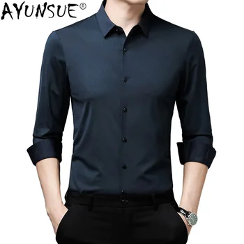 AYUNSUE 100% Hodváb Tričko Mužov Oblečenie Muž Sociálne Tričko Čierne Košele Non-iron Luxusné Dlhý Rukáv Košele Business Ležérne Košele