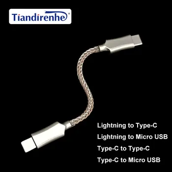 Nový Lightning konektor Typu C DAC OTG Kábel 8 Jadro monokryštálov Medi USB C Micro USB pre iPhone 12 Pro Max 11 X Android