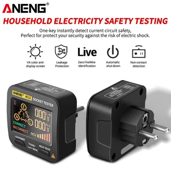 ANENG AC11 Napätie Test Zásuvky Detektor US/UK/EU/AU Plug Ground Zero Line Fáze Skontrolujte Rcd NCV Test Digitálneho Smart Zásuvky Tester