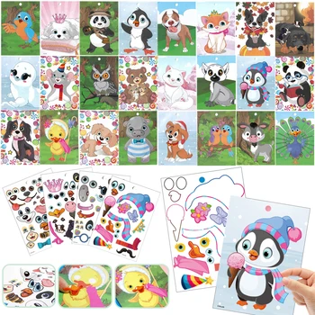 24Pages Zvierat+4 Listy Nálepky Deti Cartoon Nálepky Knihy Vtipné Puzzle Hra, Koncentrácia Školenia Vzdelávanie Hračka pre Deti Darček