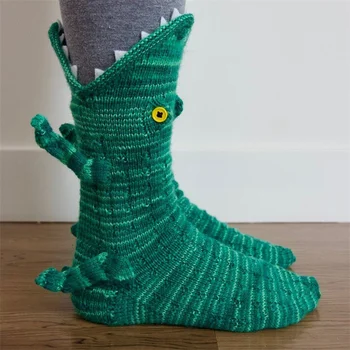 Cartoon Shark Dinosaura Krokodíla Tému Zrastov Vianočné Ponožky Zahustiť Spať V Teple Osadenie Pletenie Poschodí Ponožky Pre Mužov, Ženy