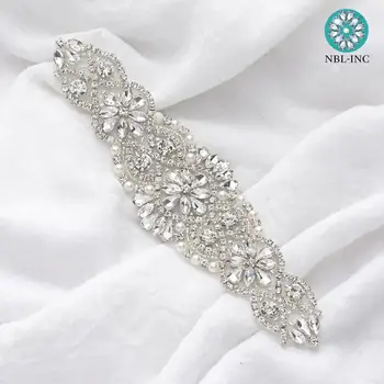 （1PC）Svadobné strane korálkové crystal drahokamu nášivka pás svadobné krídla šiť na žehličky na svadobné šaty príslušenstvo WDD0152