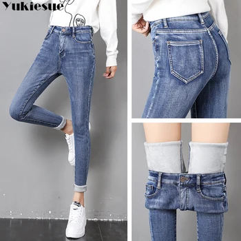 streetwear Žien ceruzkou nohavice úzke džínsy ženy jean femme mama denim džínsy žena vysoký pás 2021 zimné hrubé teplé nohavice