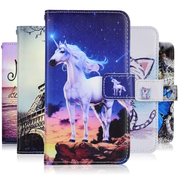 Cartoon Peňaženky obal pre Samsung Galaxy j2 J1 mini prime 2016 j2 2018 J4 J6 Plus J3 V Unicorn Mačka Motýľ Stojan Knižné