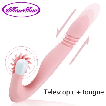Teleskopická Dildo Vibrátor Ústne Lízanie Jazyk Vibrátor G-Spot Stimulátor Klitorisu Otáčania Králik Masér Sexuálne Hračky pre Ženy