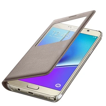 Flip Cover Kožené Telefón Puzdro Pre Samsung Galaxy Note 5 4 N920 Note4 Note5 N9000 Slim Transparentné Zobrazenie Okna Prípade Funda