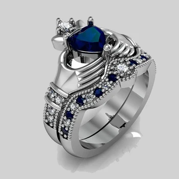 Luxusné 2017 podpora pár svadobný prsteň zásnubný strieborná farba modrá srdce cz claddagh krúžok