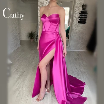 Cathy Strane Pozdĺžneho Večerné Šaty Ružový Satén Milú Backless Sexy Morská Panna Plus Veľkosť Prom Šaty Vlastné Vestidos De Fiesta