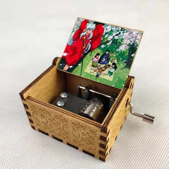 anime Inuyasha Cartoon Music Box Vyrezávané Drevené Ručne Kľukou Music Box Domáce dekorácie Veselé Vianoce Deti Darček k Narodeninám