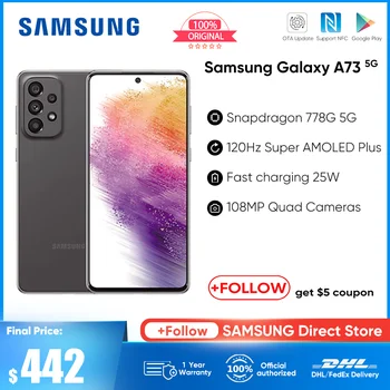 Samsung Galaxy A73 A736BDS 5G Smartphone Snapdragon 778G 120Hz Super AMOLED Plus 5000mAh Batérie 108MP Quad Kamery Mobil