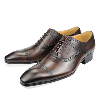 Kvalitné Originálne Kožené Topánky pre Mužov Oxford Čipky Ručné Prízvukom Čierne Topánky Office Business Formálne Topánky pre Mužov