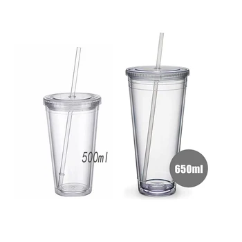 Transparentné Double-layer Fľaša na Vodu Kávy Mlieko DIY Pohár Smoothie Drinkware Jasné Pohára Pohár S Slamy Opakovane Šálky Kávy