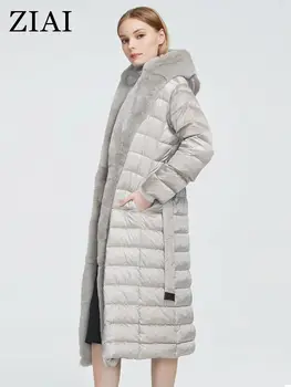 ZIAI 2022 Nové Zimné módne dámske kabát ženy, dlhá, teplá Bunda pás s Králik kožušiny Kožušiny golier AR-7518